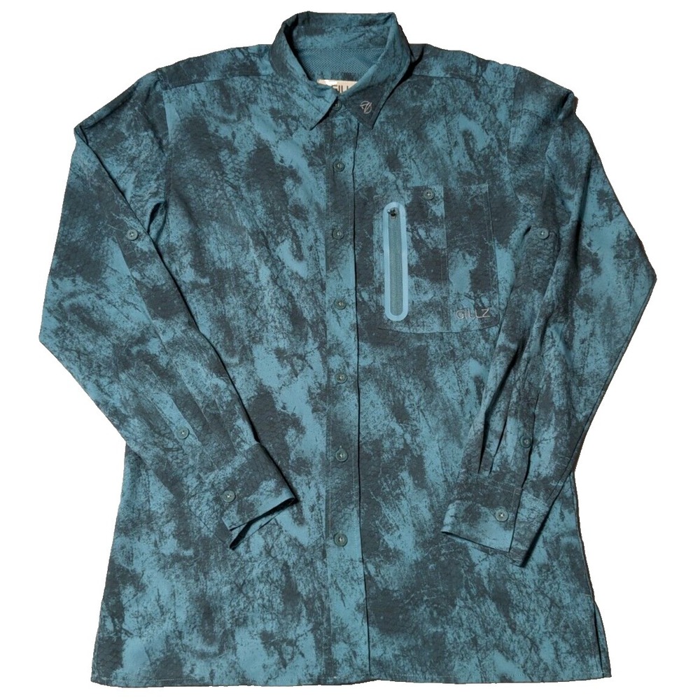 GILLZ Men Small Meadowbrook Stretch Blend‎ Deep Sea Woven Fishing Shirt